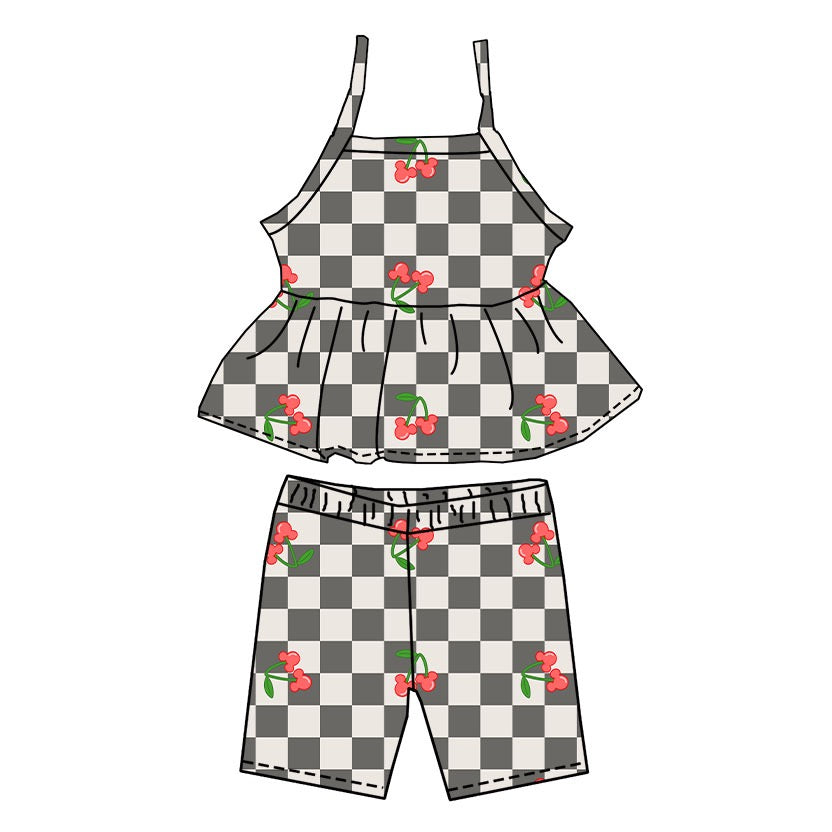 CHECKERED CHERRIES PEPLUM & BIKER SET