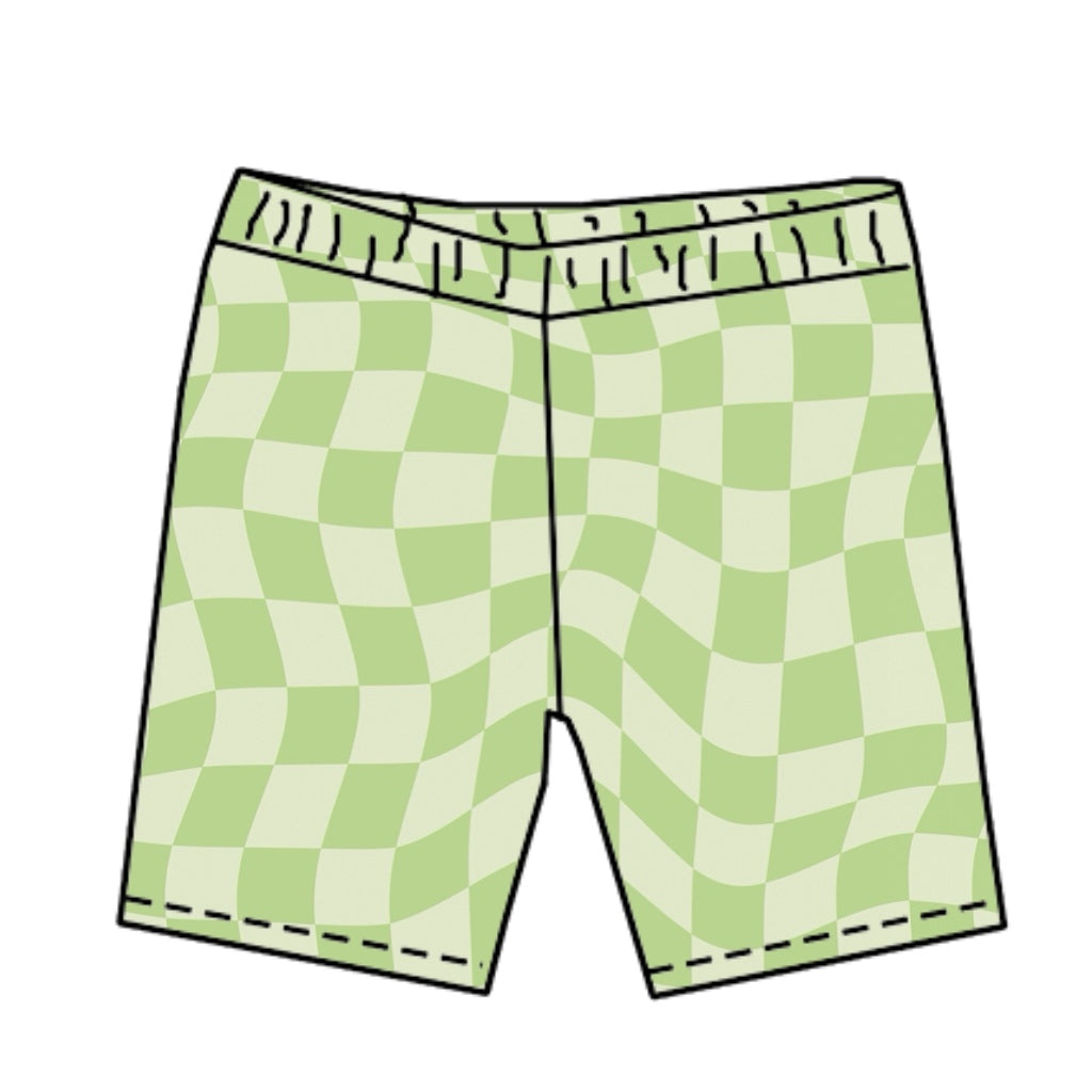 GREEN CHECKERED / BIKER SHORTS