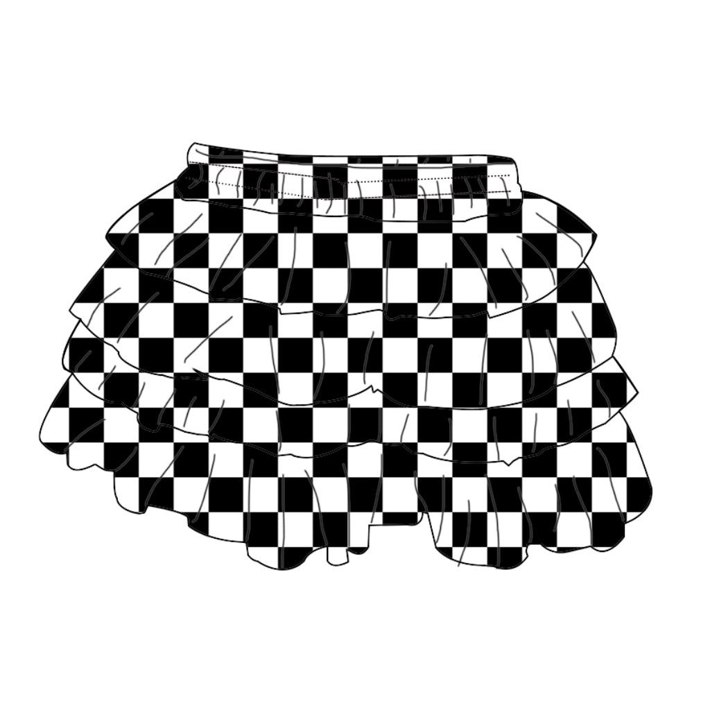 B&W CHECKERED / RUFFLE SKIRT