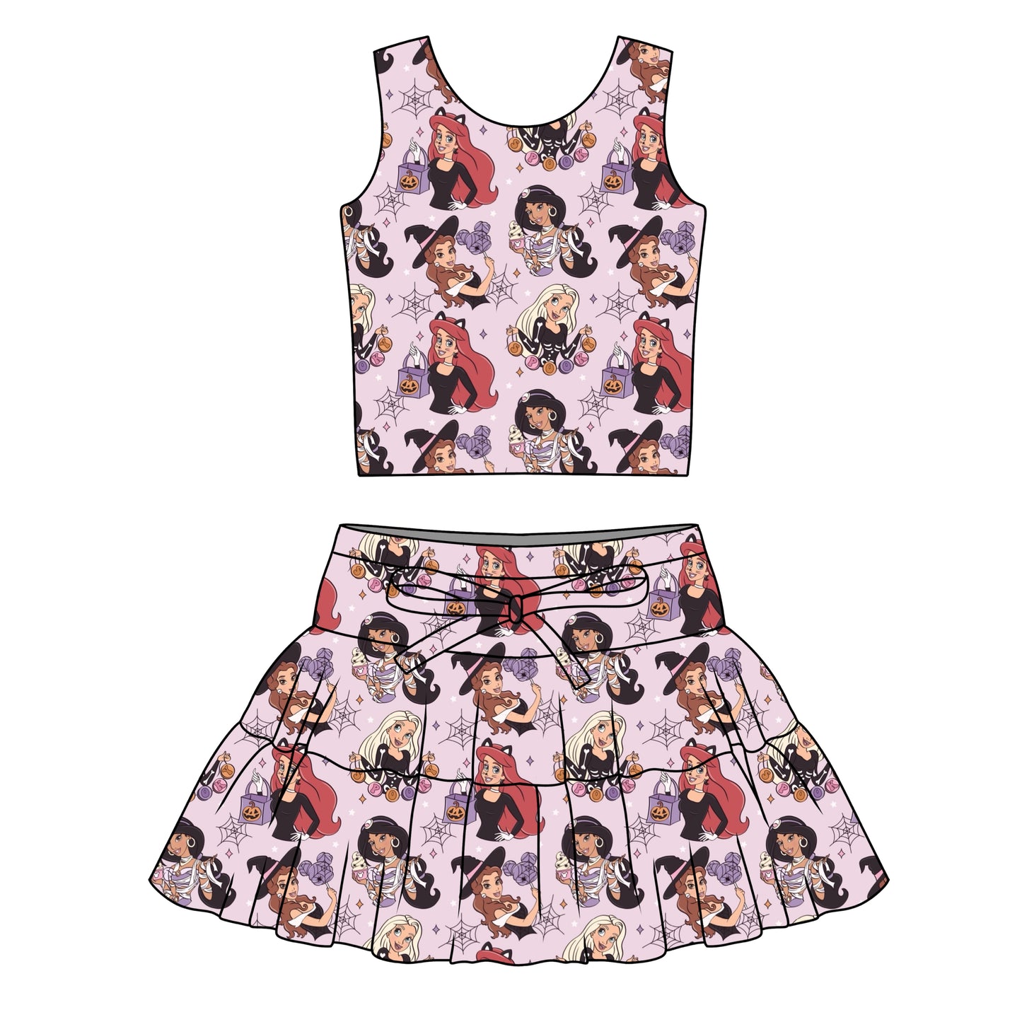 SPOOKY PRINCESSES / WOMENS ATHLETIC TOP & SKIRT