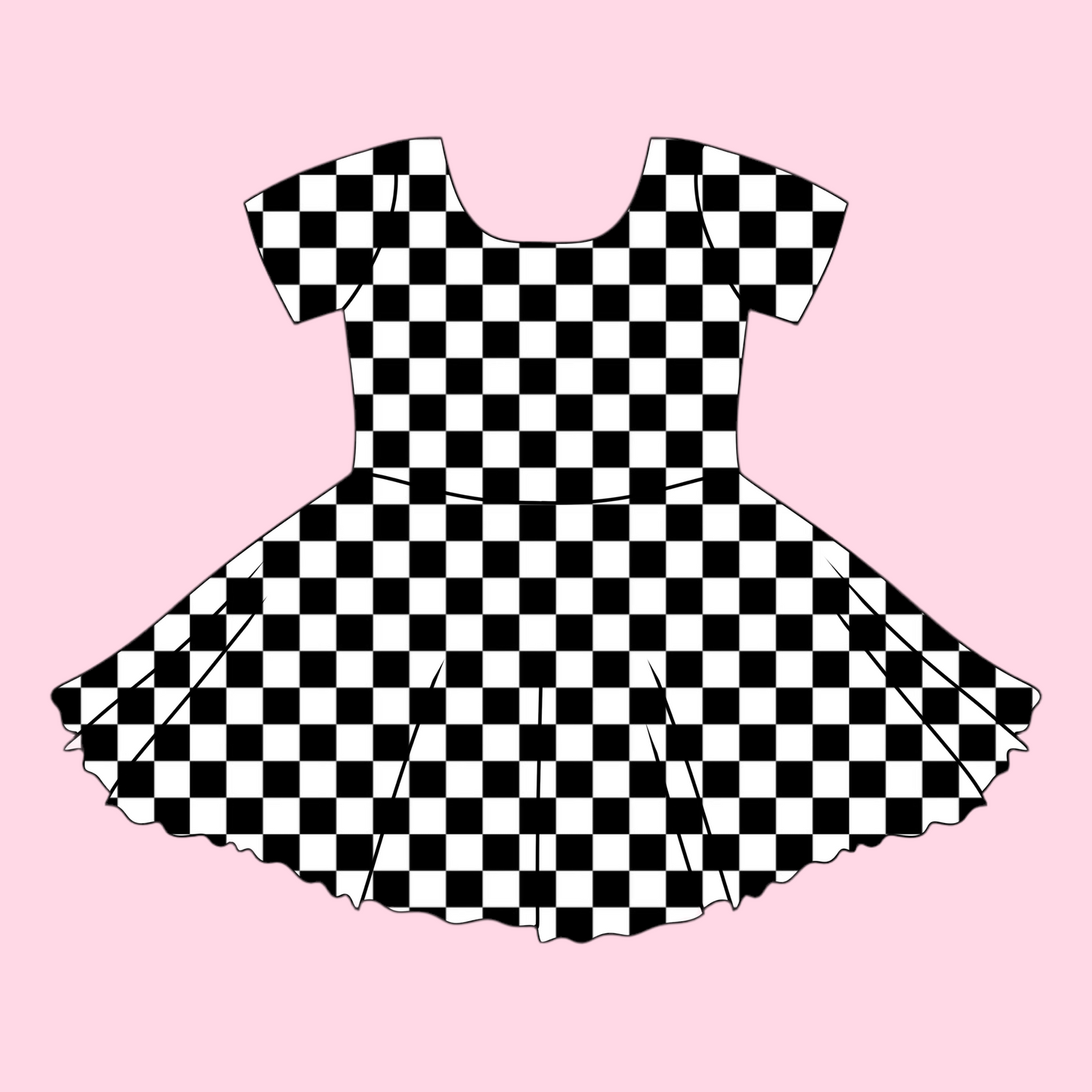 BLACK CHECKERED  / TWIRL DRESS