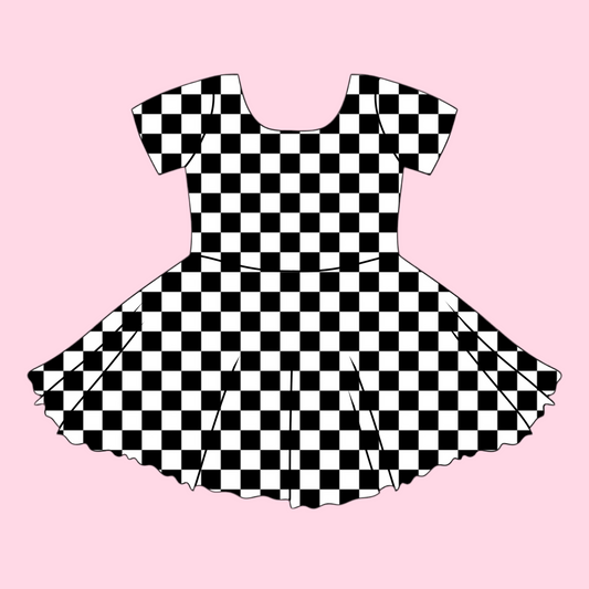 BLACK CHECKERED  / TWIRL DRESS
