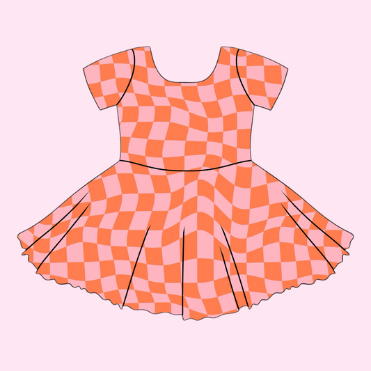 ORANGE CHECKERED / TWIRL DRESS