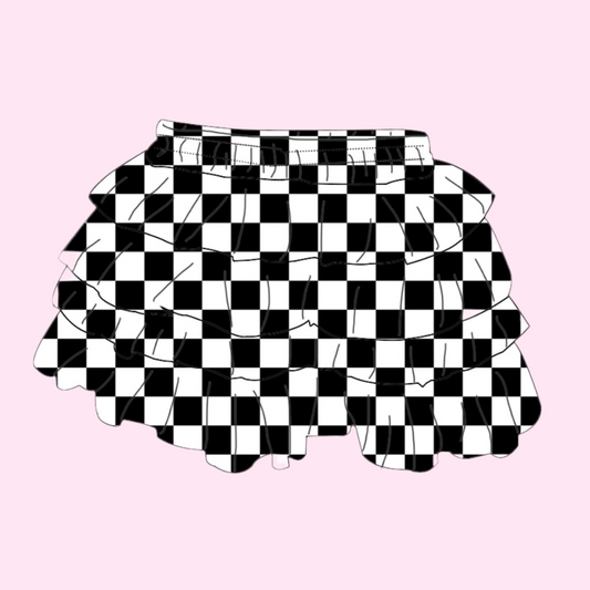 B&W CHECKERED / RUFFLE SKIRT