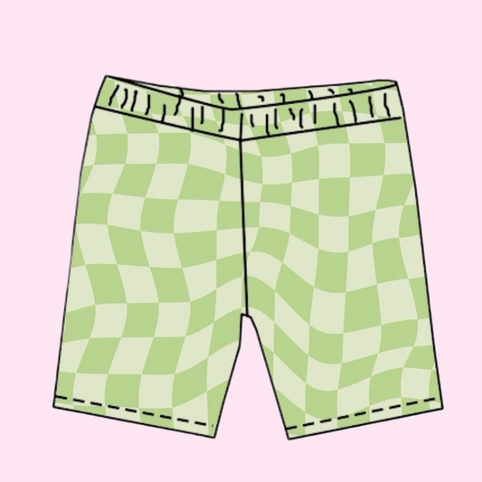 GREEN CHECKERED / BIKER SHORTS