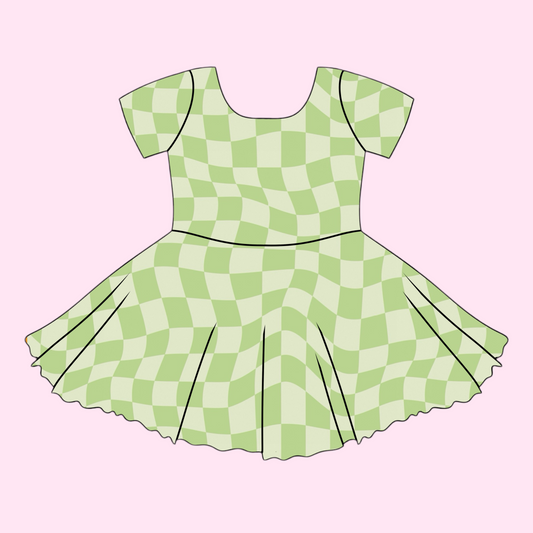 GREEN CHECKERED / TWIRL DRESS
