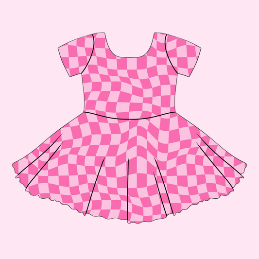 PINK CHECKERED / TWIRL DRESS