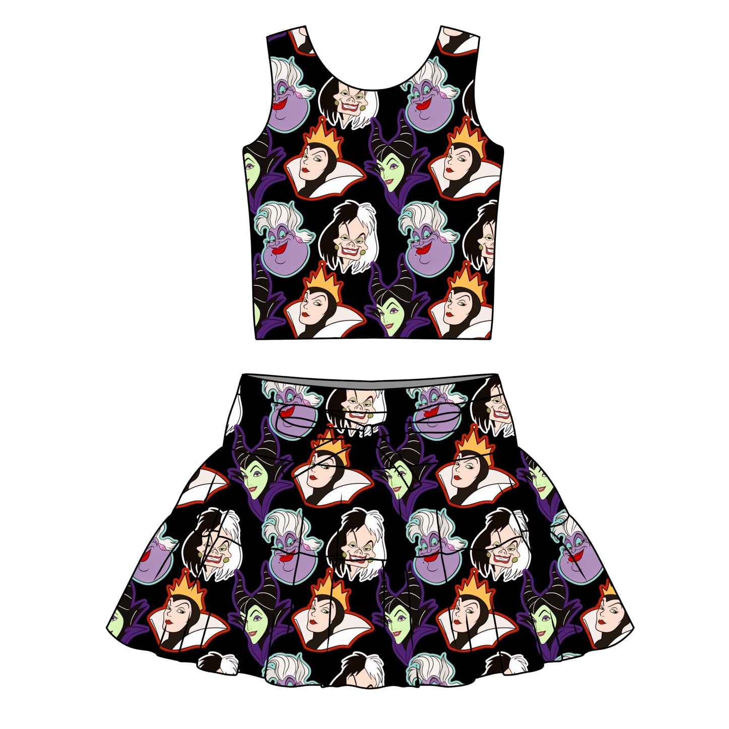 VILLAINS / WOMENS ATHLETIC TOP & SKIRT