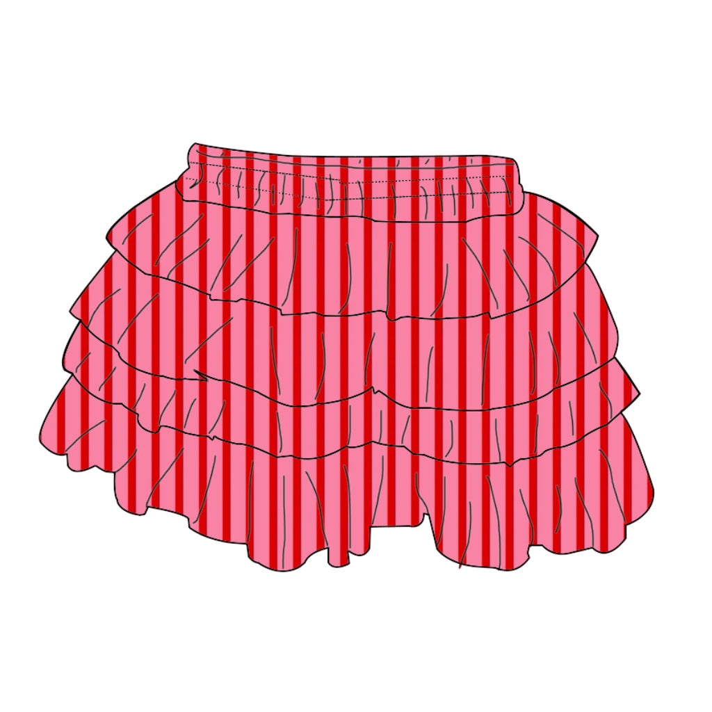 RED STRIPE / RUFFLE SKIRT