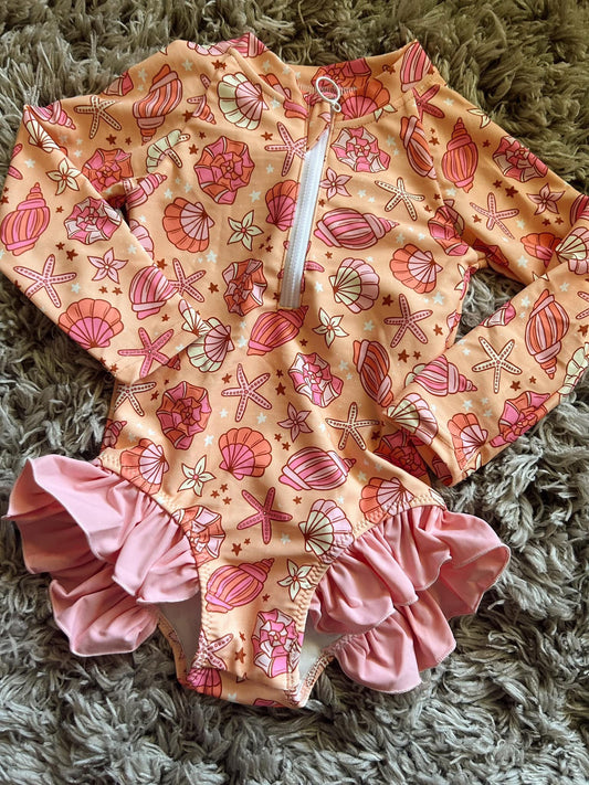 SEASHELLS LONG SLEEVE SWIM 3T